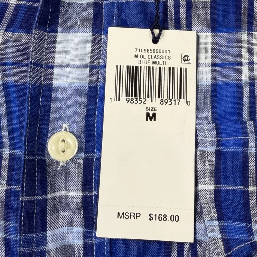Polo Ralph Lauren Button Down Shirt Mens Medium Blue Plaid Linen Classic Fit